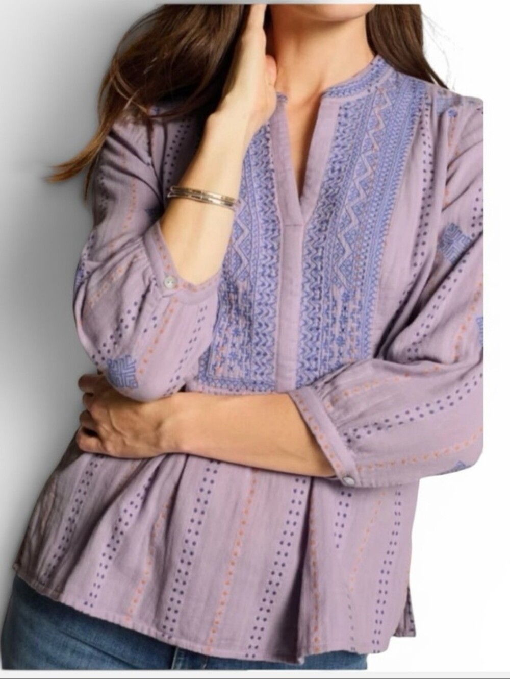 J. Jill Embroidered Cotton Peasant Top In Lavender